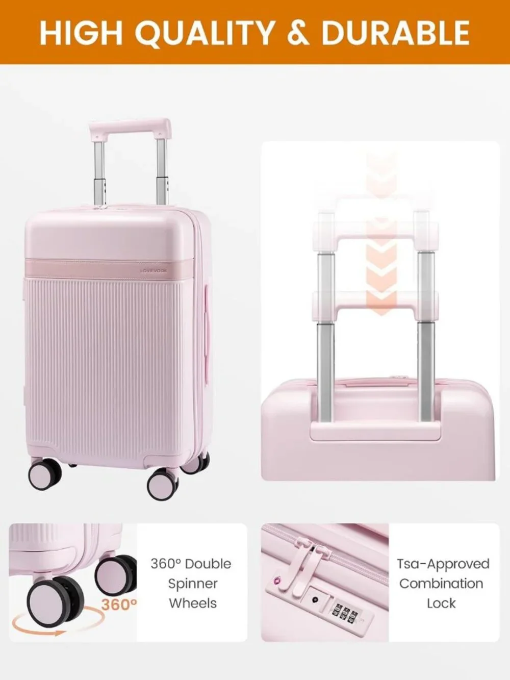 22-Inch Hard Shell Carry-On Luggage with Spinner Wheels & TSA Lock - Lightweight